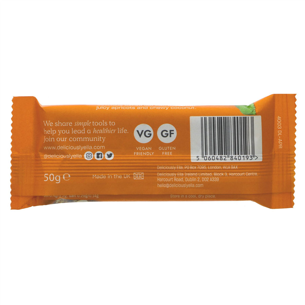 Deliciously Ella Apricot & Coconut Oat Bar: Gluten-free, vegan snack packed with natural goodness. Perfect for a healthy on-the-go treat.