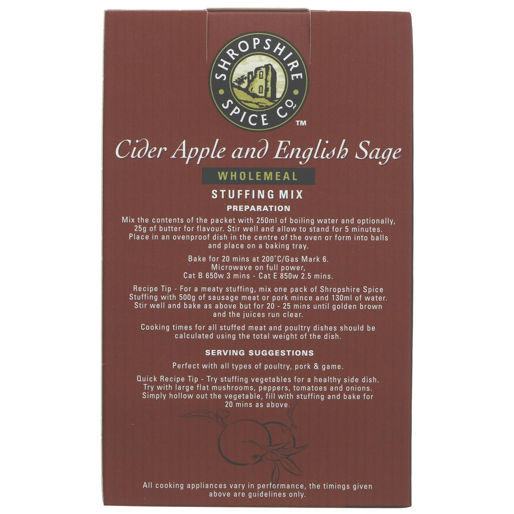Vegan wholemeal Cider Apple & Sage Stuffing by Shropshire Spice. Perfect for adding flavour to your plant-based meals.