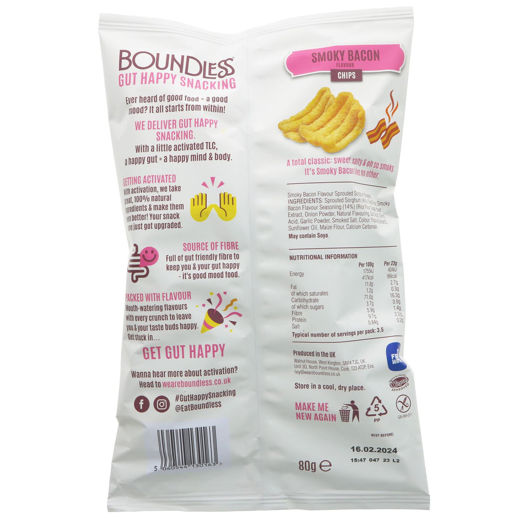 Smoky Bacon Chips by Boundless: Gluten Free & Vegan. Enjoy these flavorful chips as a guilt-free snack or add them to your favorite recipes.