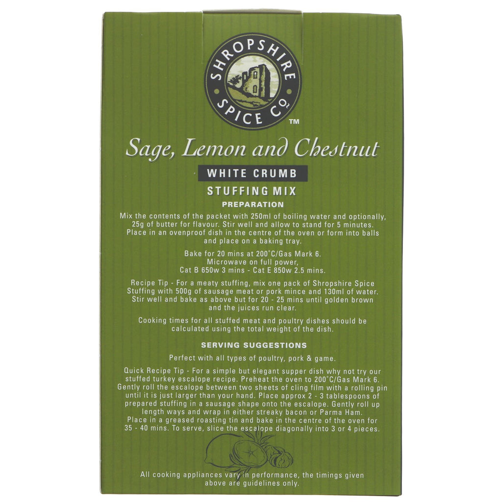 Sage Lemon & Chestnut Stuffing by Shropshire Spice: Vegan, made with white bread. Perfect for holiday meals and recipes.