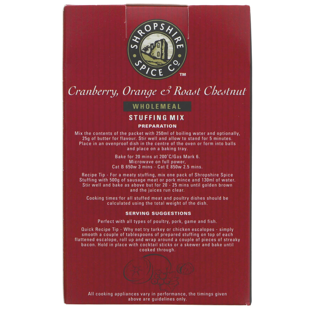 Vegan Cranb/Oran/Chestnut Stuffing by Shropshire Spice. Perfect for adding a delicious twist to your holiday meals.