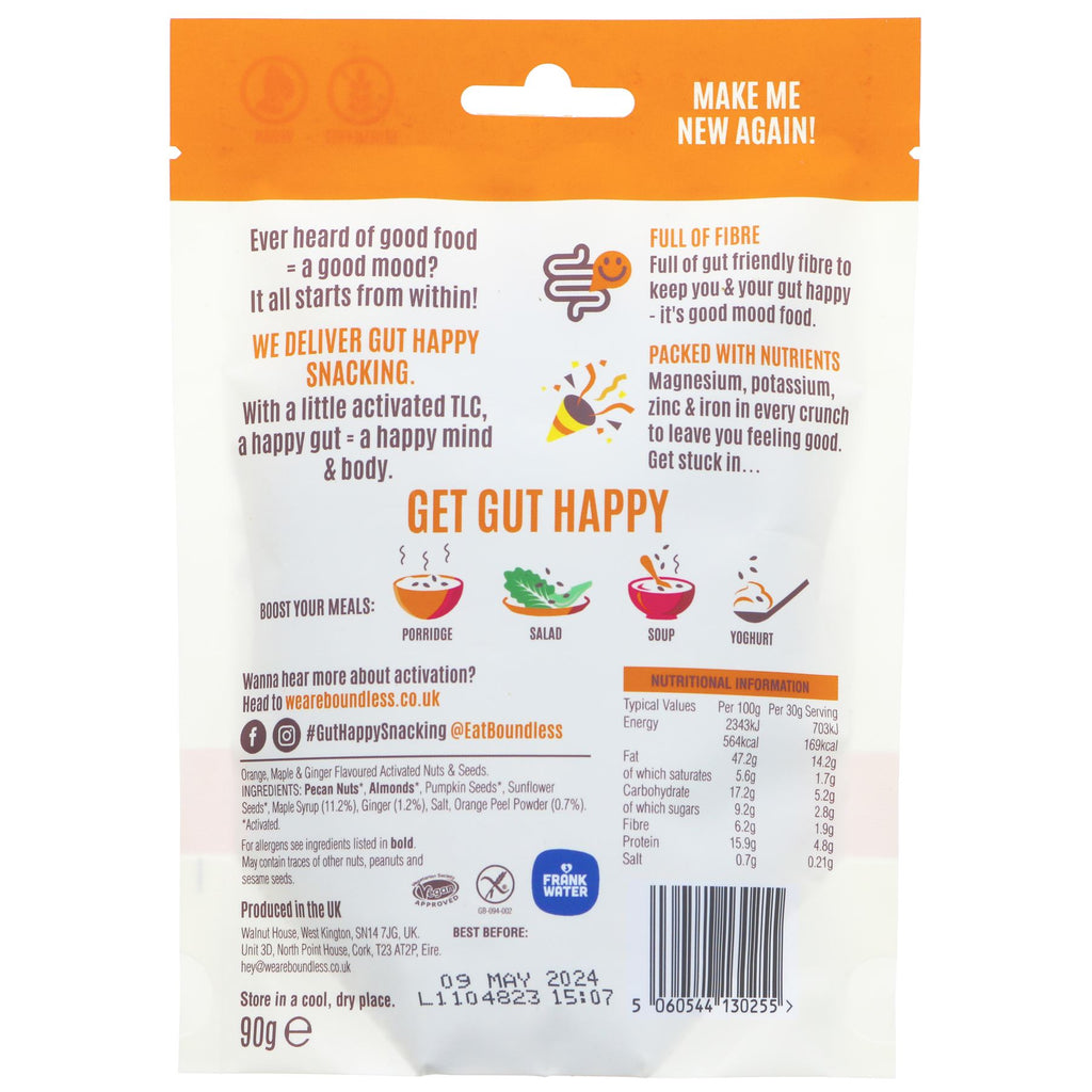 Gluten-free, vegan Orange & Maple Syrup Nuts&Seed by Boundless. Enjoy the perfect blend of flavors in this healthy snack.