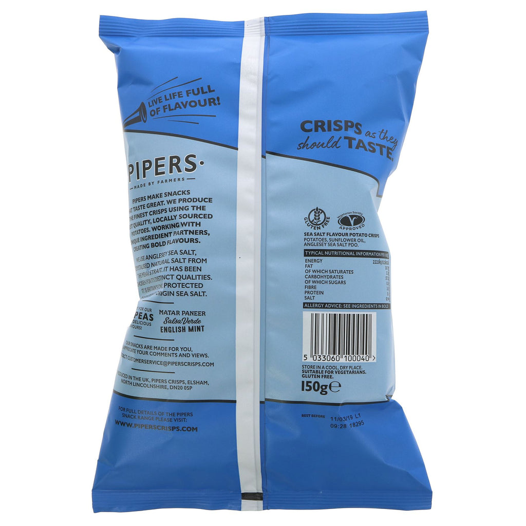 Pipers Crisps Anglesey Sea Salt - gluten-free, vegan and tasty crisps seasoned with renowned salt from Anglesey.