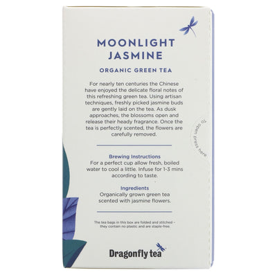 Organic, vegan Moonlight Jasmine Green Tea with delicate jasmine flowers. High in antioxidants, perfect for daily use.