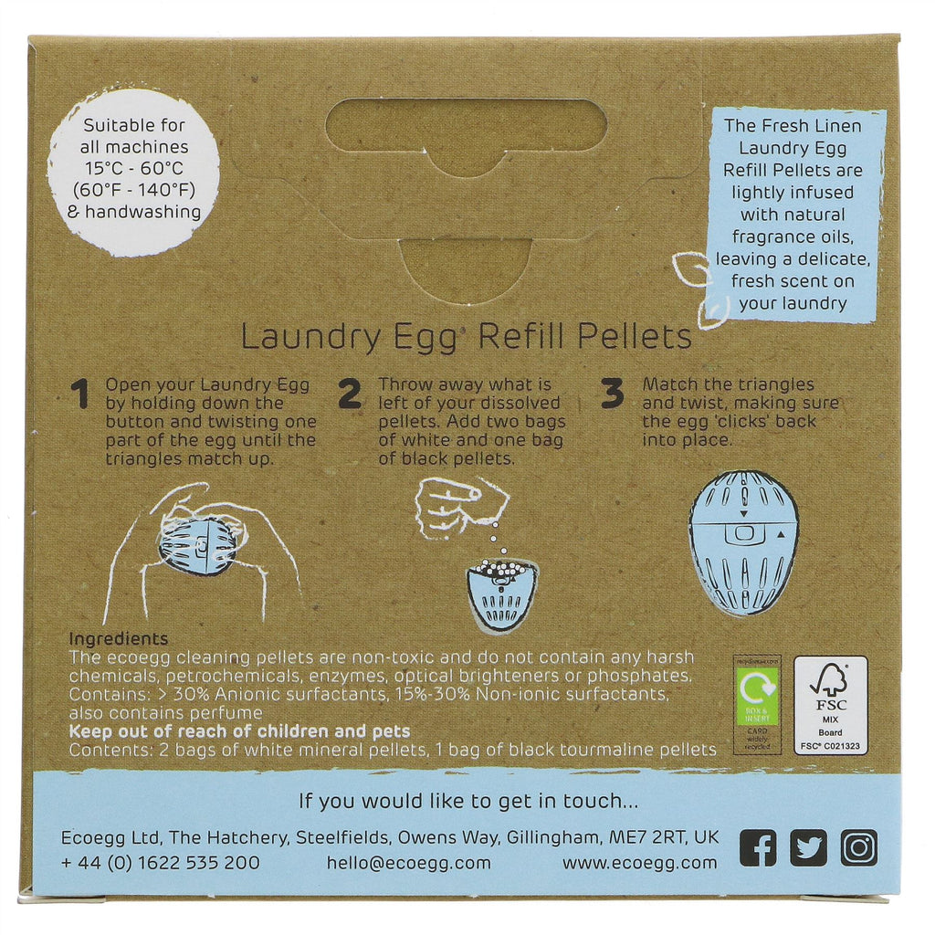 Ecoegg Laundry Egg Refills - 50 Washes, Fresh Linen - Complete replacement for detergents and softeners, infused with natural fragrance oils. Vegan and eco-friendly.