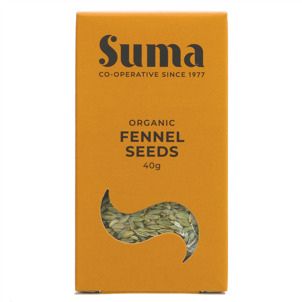 Suma organic Fennel Seeds, perfect for enhancing your dishes' flavor. Must-have in your kitchen. Organic & vegan. No VAT charged.
