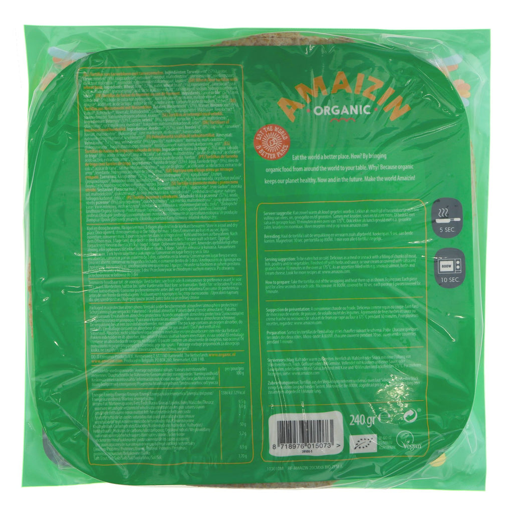 Healthy & delicious Amaizin Organic & Vegan Tortilla Wraps with Extra Fibre! Perfect for any meal, non-crumbling & easy to fold.