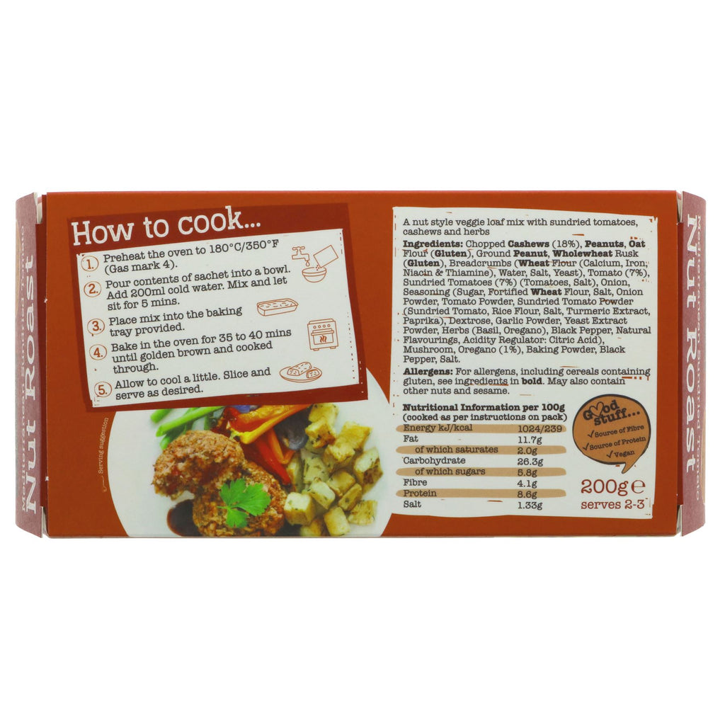 Artisan Grains Sundried Tomato Nut Roast - Vegan, 200g, easy to make, perfect for dinner table. Recyclable baking tray.