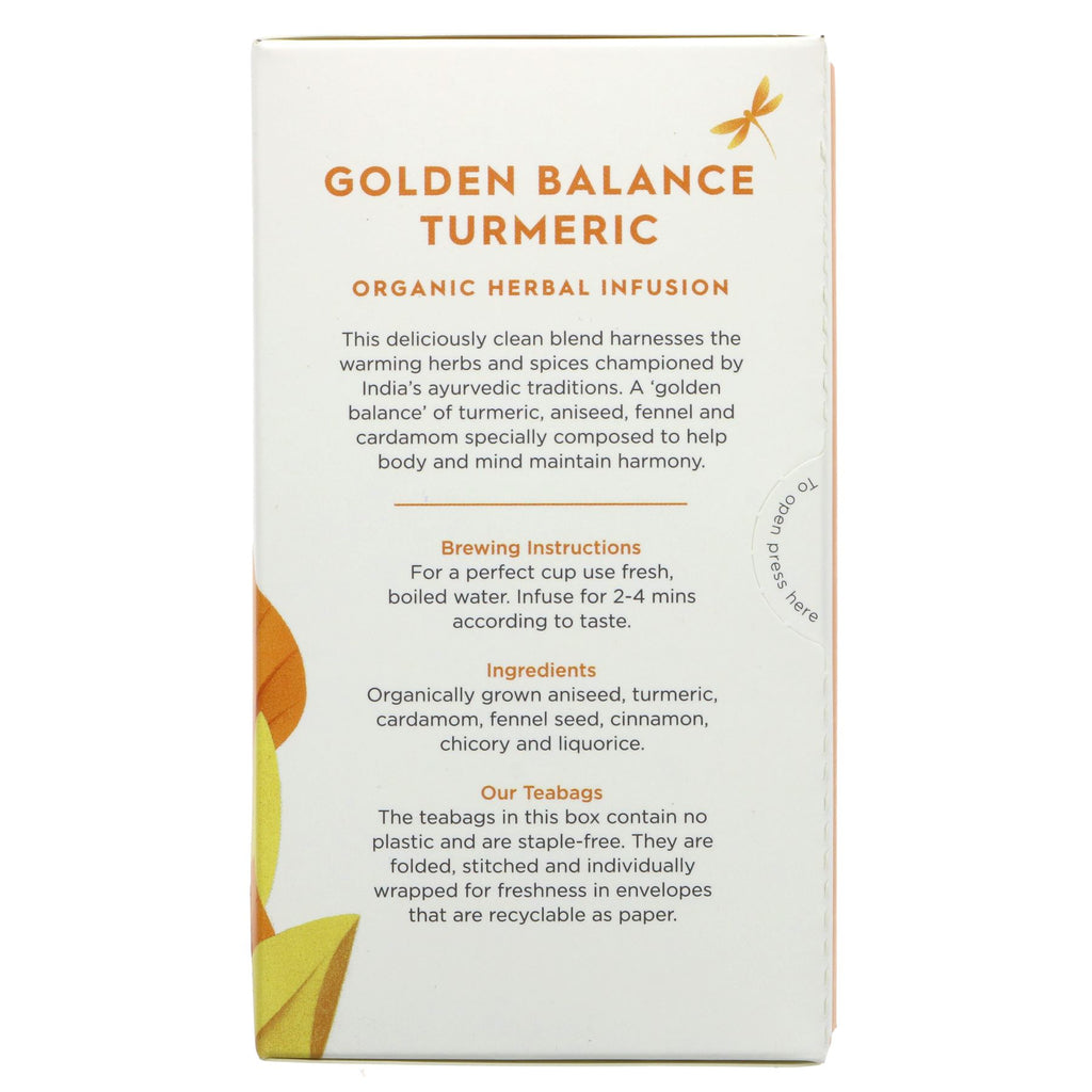 Dragonfly Tea's Golden Balance Turmeric Tea - Organic, Vegan - Promotes cell and liver health while fighting toxins, made with turmeric, aniseed, and cardamom.