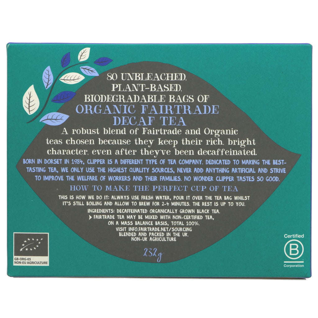 Clipper Decaf Tea | 80 bags | Fairtrade, Organic, Vegan, Plastic-Free | No VAT | Superfood Market