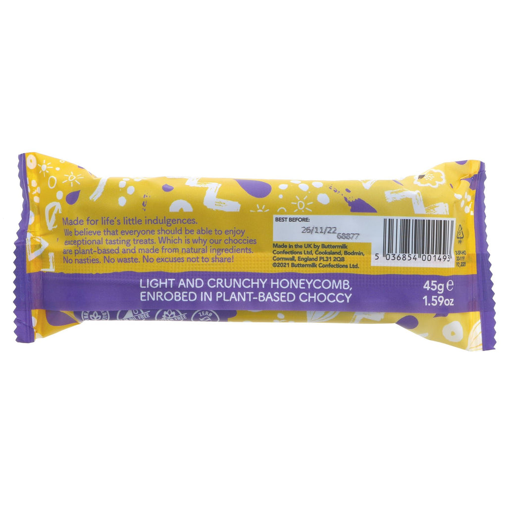 Buttermilk's guilt-free Honeycomb Blast Bar: vegan, no added sugar. Enjoy natural ingredients and recyclable packaging. Perfect for snacking or dessert.