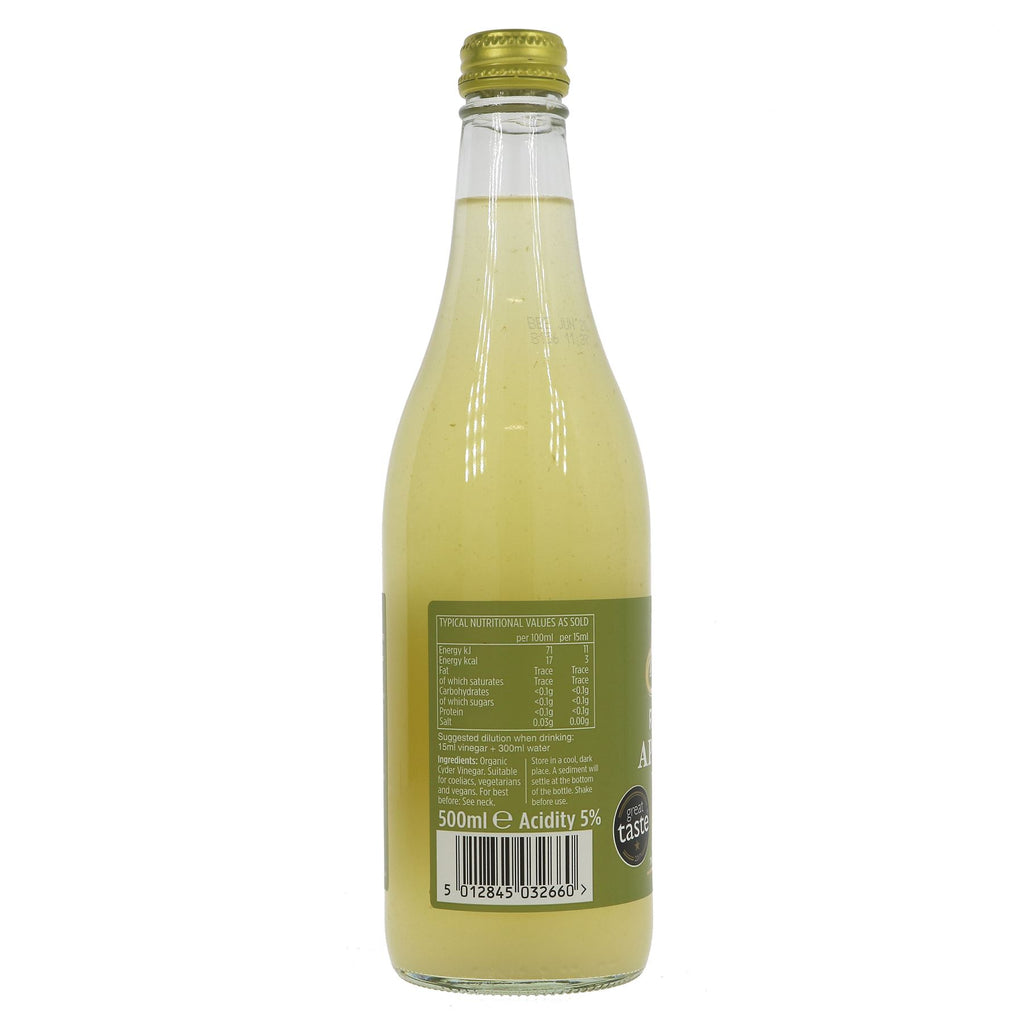 Organic, vegan, raw, unfiltered cyder vinegar with 'mother' made from whole apples. Perfect for cooking and dressings.