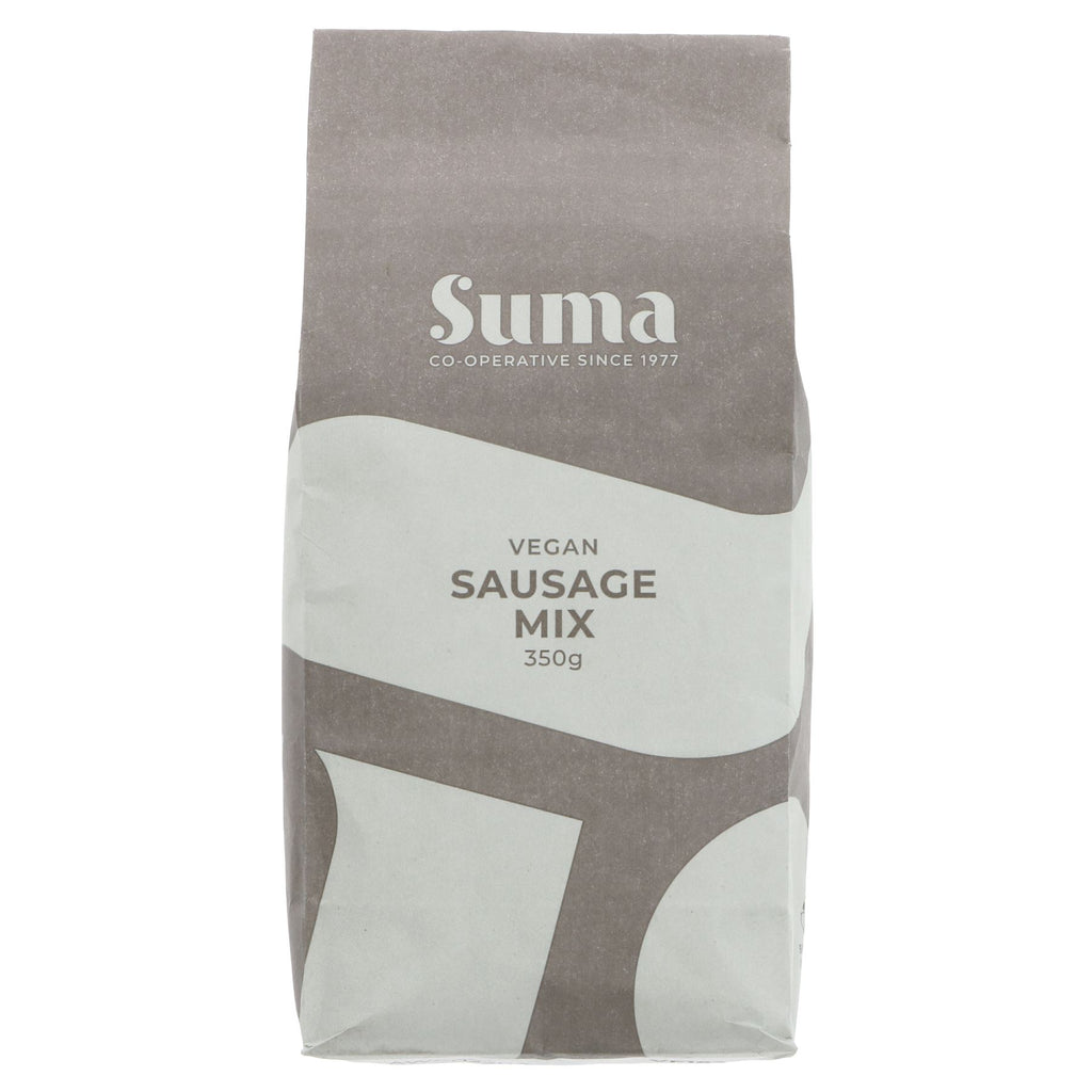Suma Vegan Sausage Mix - Meaty taste, plant-based ingredients. Just add water, form into sausages and cook. Perfect for BBQs and quick meals. Vegan and veggie-friendly. 350g.