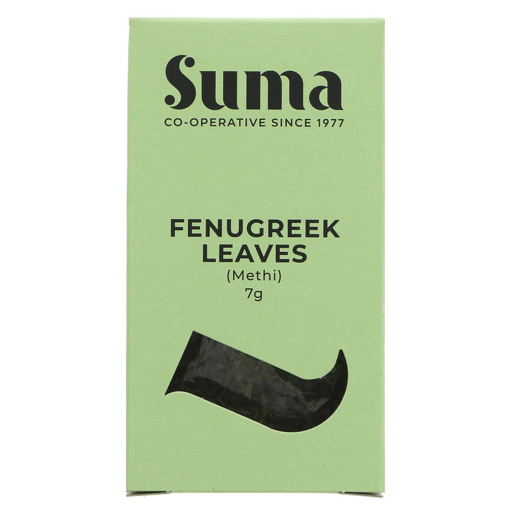 Suma Fenugreek Leaves - Aromatic herb perfect for curries, soups, and stews. Vegan & high-quality.