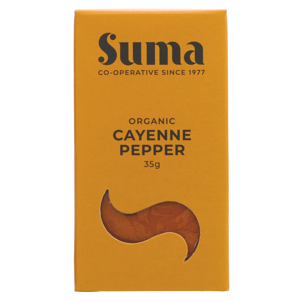 Organic cayenne pepper - add heat to your meals! Vegan-friendly, perfect for soups, stews, and sauces. Elevate your cooking game with Suma.