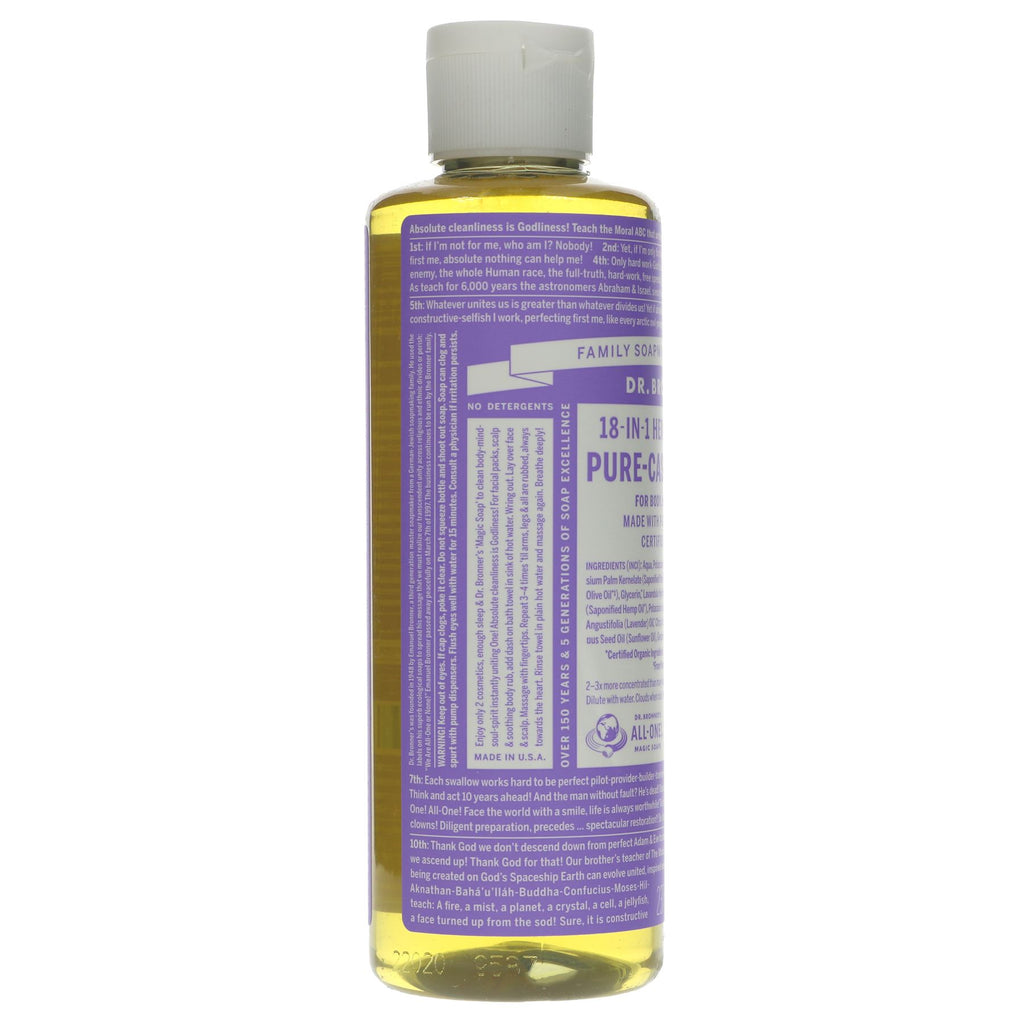 Dr Bronner's Lavender Castile Liquid Soap | Organic, vegan & Fairtrade. Soothes body & mind. Perfect for bedtime or a tranquil start to your day.