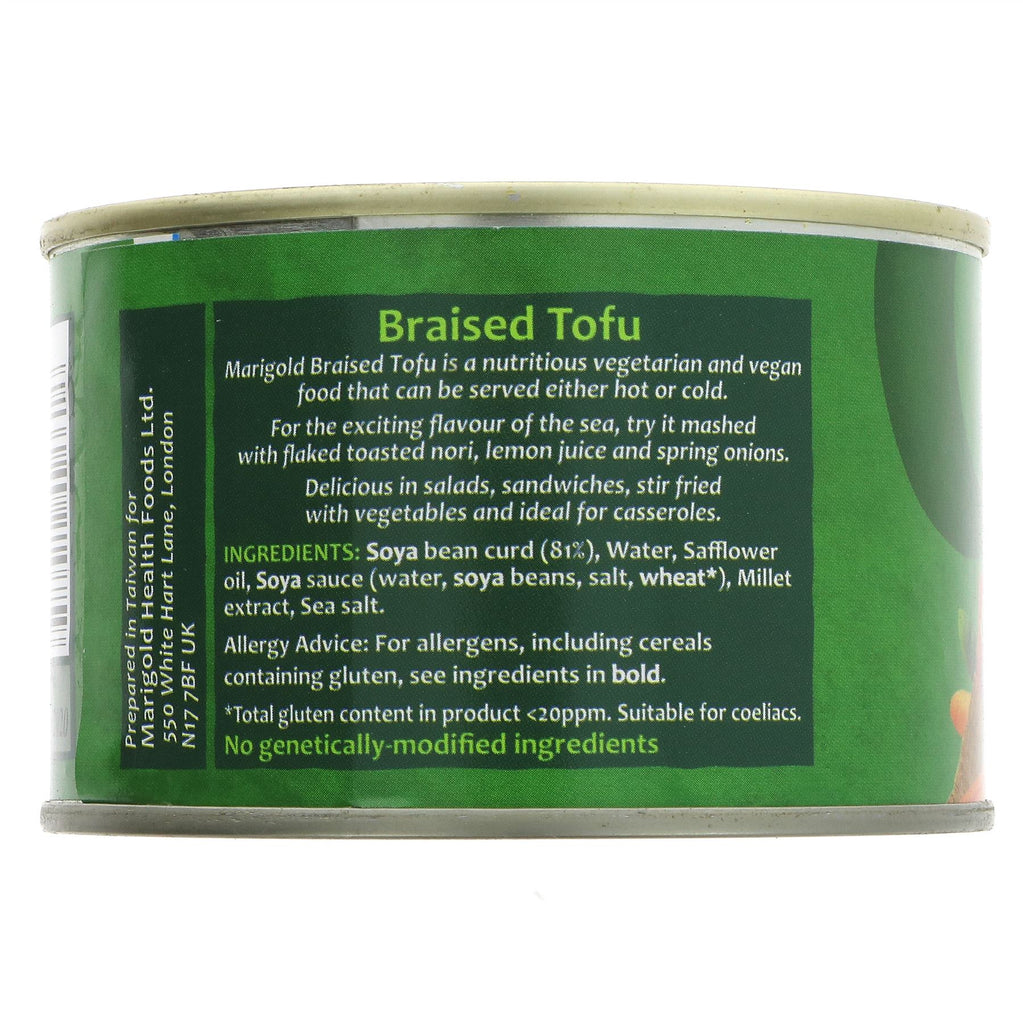 Marigold's Braised Tofu - vegan, dairy-free, 13.4g of protein per 100g. Perfect for salads, sandwiches, stir fries, and casseroles.