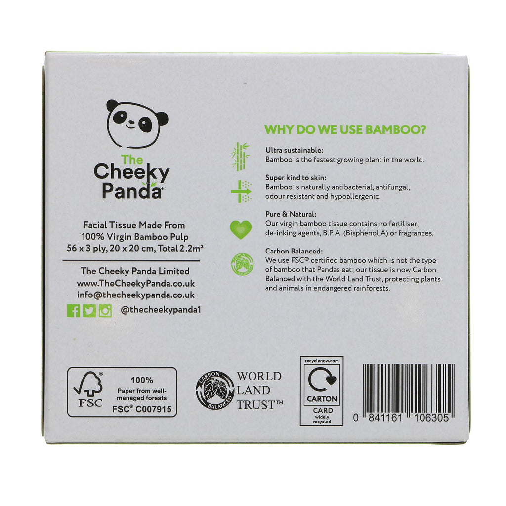 The Cheeky Panda Bamboo Facial Tissue Cube Box: Soft, sustainable, vegan-friendly, and chemical-free. Part of the Bamboo Tissues range.