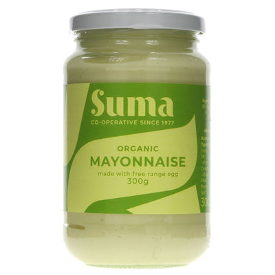 Organic, creamy Suma Mayonnaise made with organic eggs - perfect for salads and sandwiches. No artificial colours or flavours.