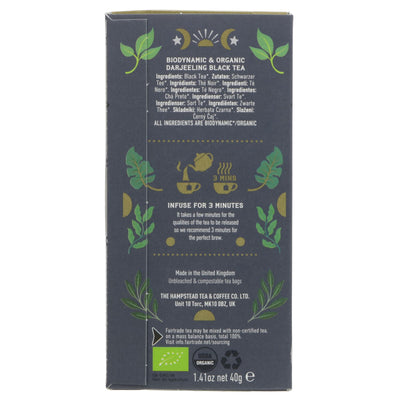 Fairtrade, Organic & Vegan Pure Darjeeling Tea from Hampstead Tea - 20 bags sourced from India's Makaibari Estate. Enjoy anytime, alone or with lemon!