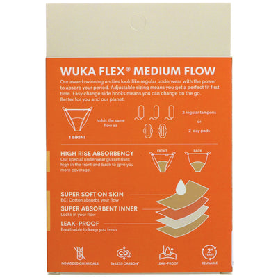 WUKA Period Pant Medium Flow - Vegan, adjustable, reusable underwear. Holds 2-3 tampons worth of blood and saves 200 disposables from landfill.