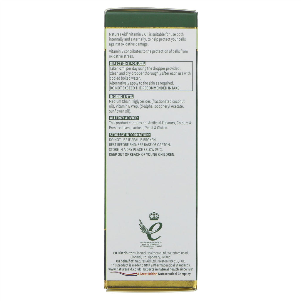 Natures Aid | Vitamin E Oil - high strength - for internal and external use | 50ml | Vegan-friendly
