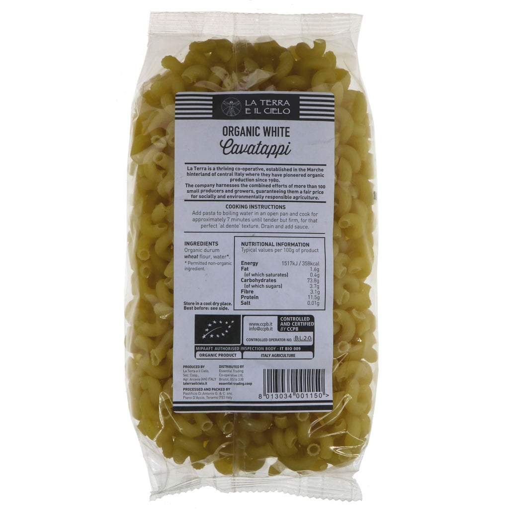 La Terra E Il Cielo Cavatappi Spirals: Organic & Vegan pasta. Low-temp drying preserves quality & nutrition. 500g. No VAT.