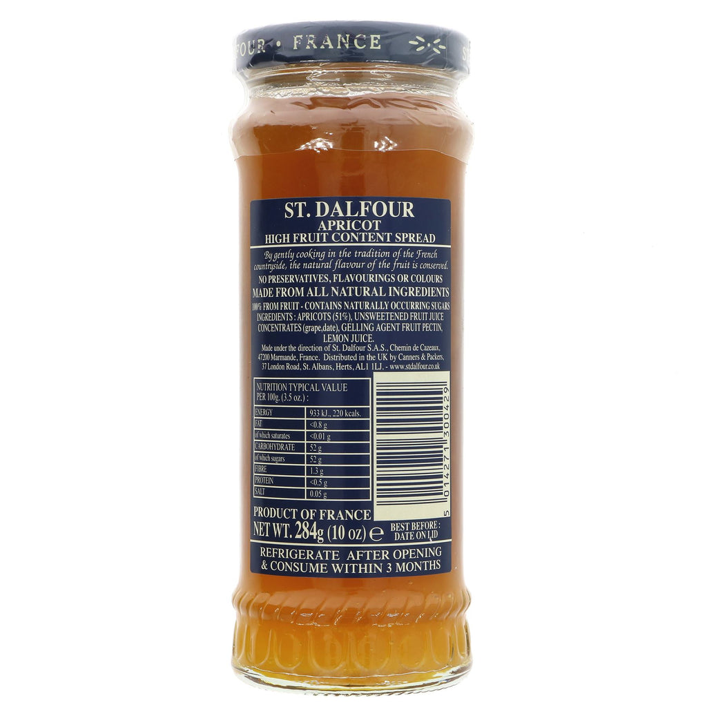 St Dalfour's Apricot Spread - gluten-free, vegan, made with natural fruit juice concentrate. Perfect on toast or in your favorite recipes!
