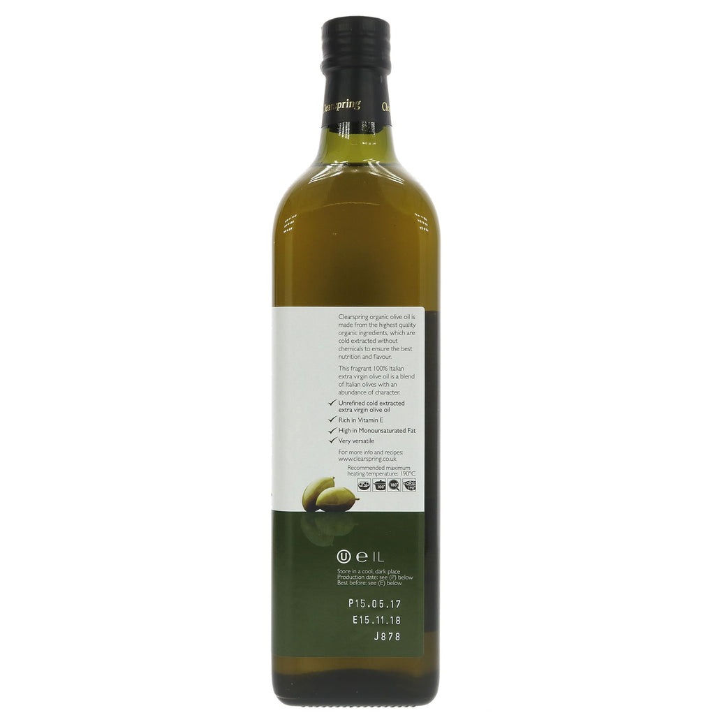 Clearspring Italian Organic Extra Virgin Olive Oil - Perfect for cold use & cooking with a recommended maximum heating of 190 c. Vegan & organic.
