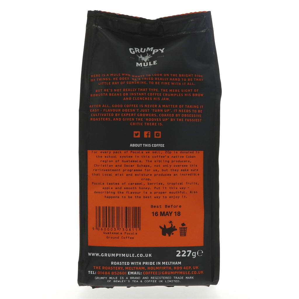 Grumpy Mule Guatemala Pocola Fairtrade & Vegan Coffee, 227G - Honey, Tropical & Nutty Flavors. Buy now!
