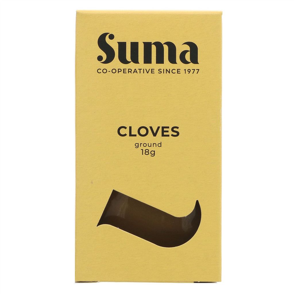 Suma's vegan ground cloves add warm, sweet & slightly bitter flavors. Perfect for baking and pairing with cinnamon, nutmeg & ginger.