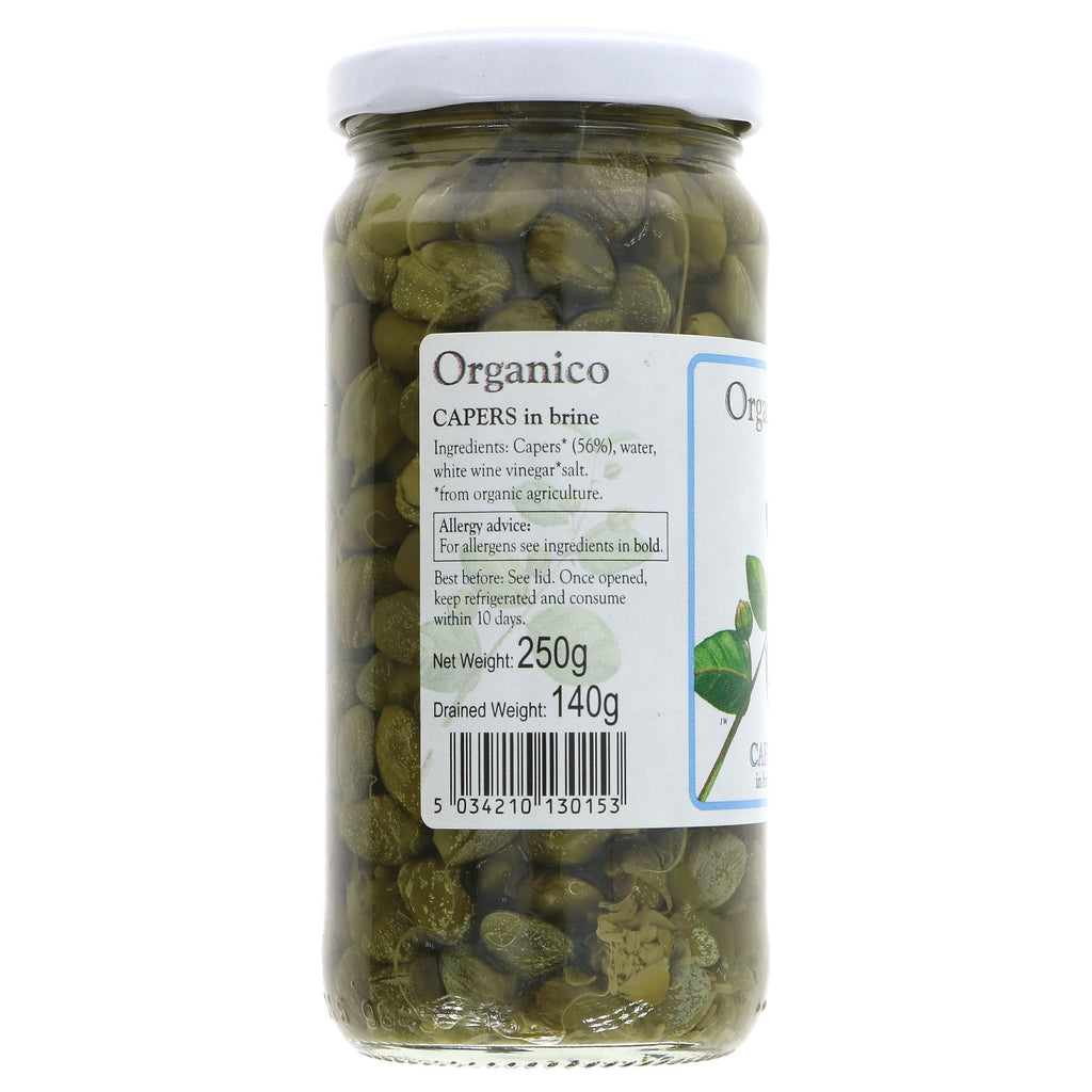 Organico's Tangy Organic Vegan Capers - Perfect for Salads, Pasta or as a Pizza Topping. 250g Jar.
