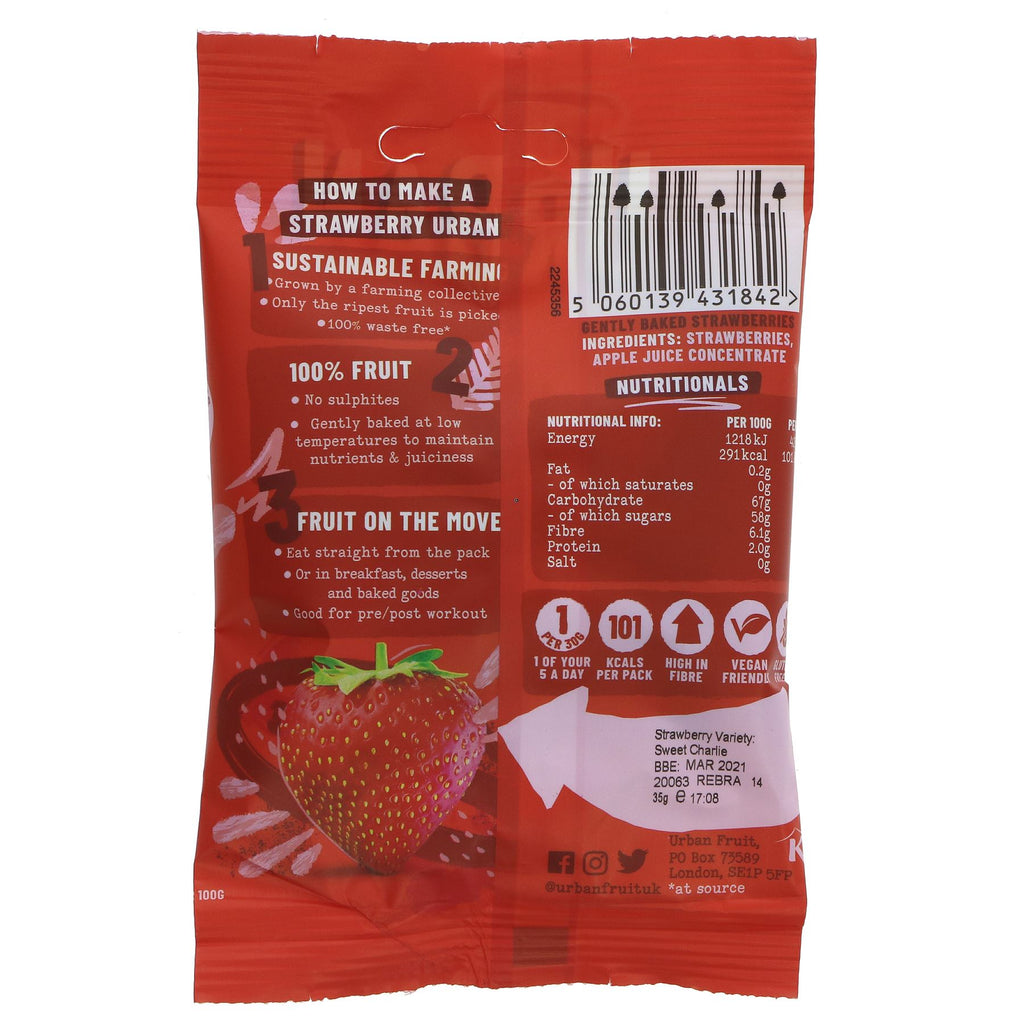 Gluten-free, vegan baked fruit snacks with pure strawberry taste, no added sugars or preservatives. Perfect for on-the-go snacking.