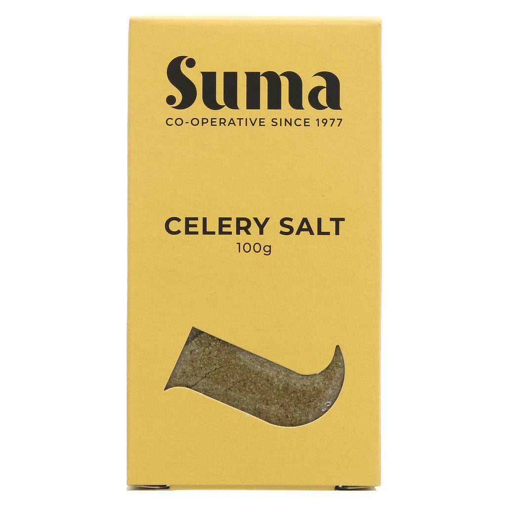 Suma Celery Salt - vegan seasoning for soups, stews, and salads. Elevate your cooking game.
