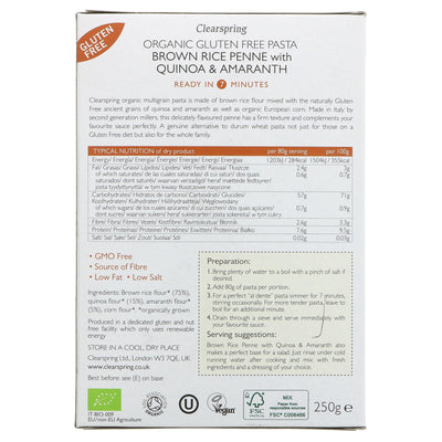 Clearspring's Brown Rice Penne - Gluten Free, Organic & Vegan with Quinoa & Amaranth - guilt-free pasta.