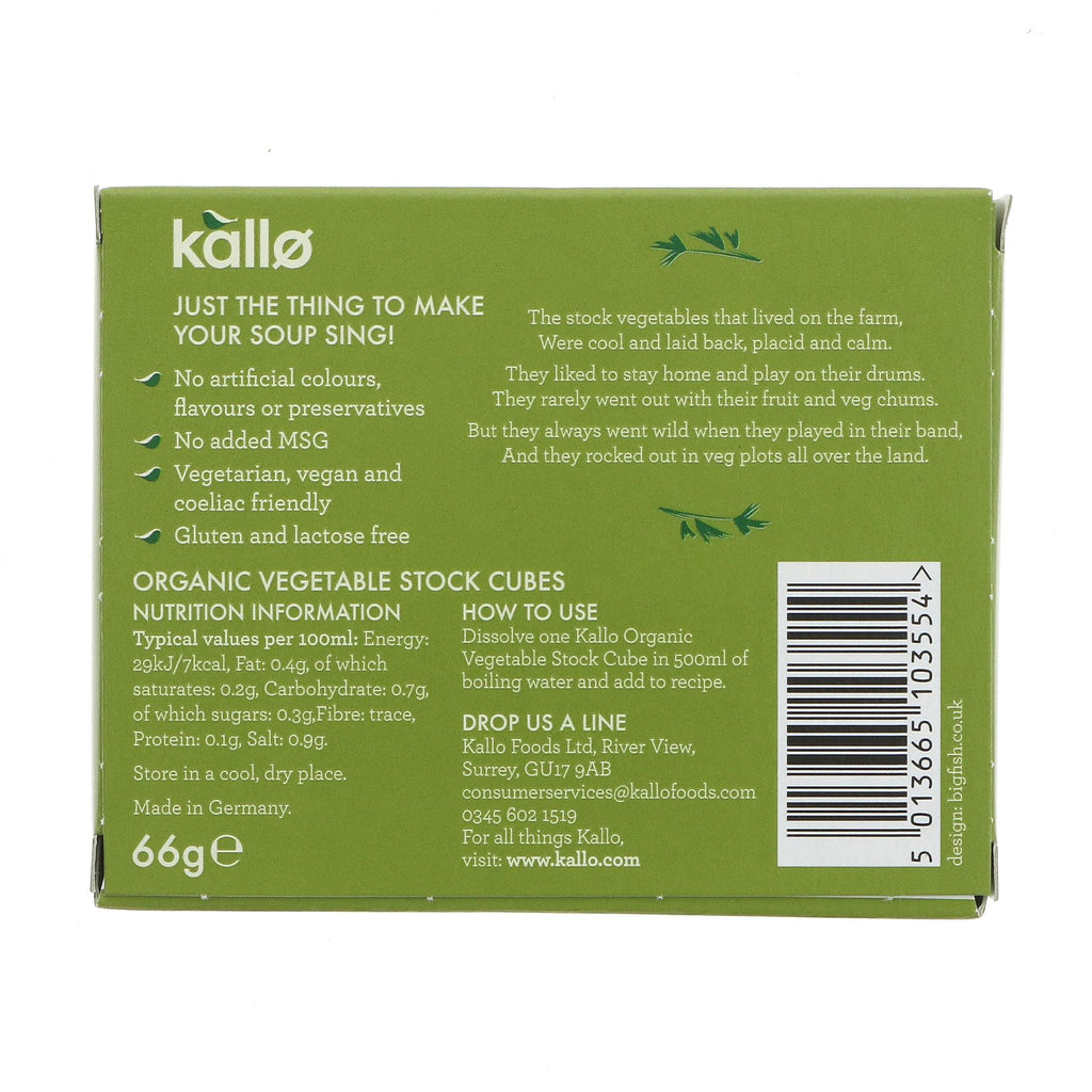 Organic, vegan stock cubes for rich, natural flavor. Gluten-free and additive-free. Elevate your cooking with Kallo.