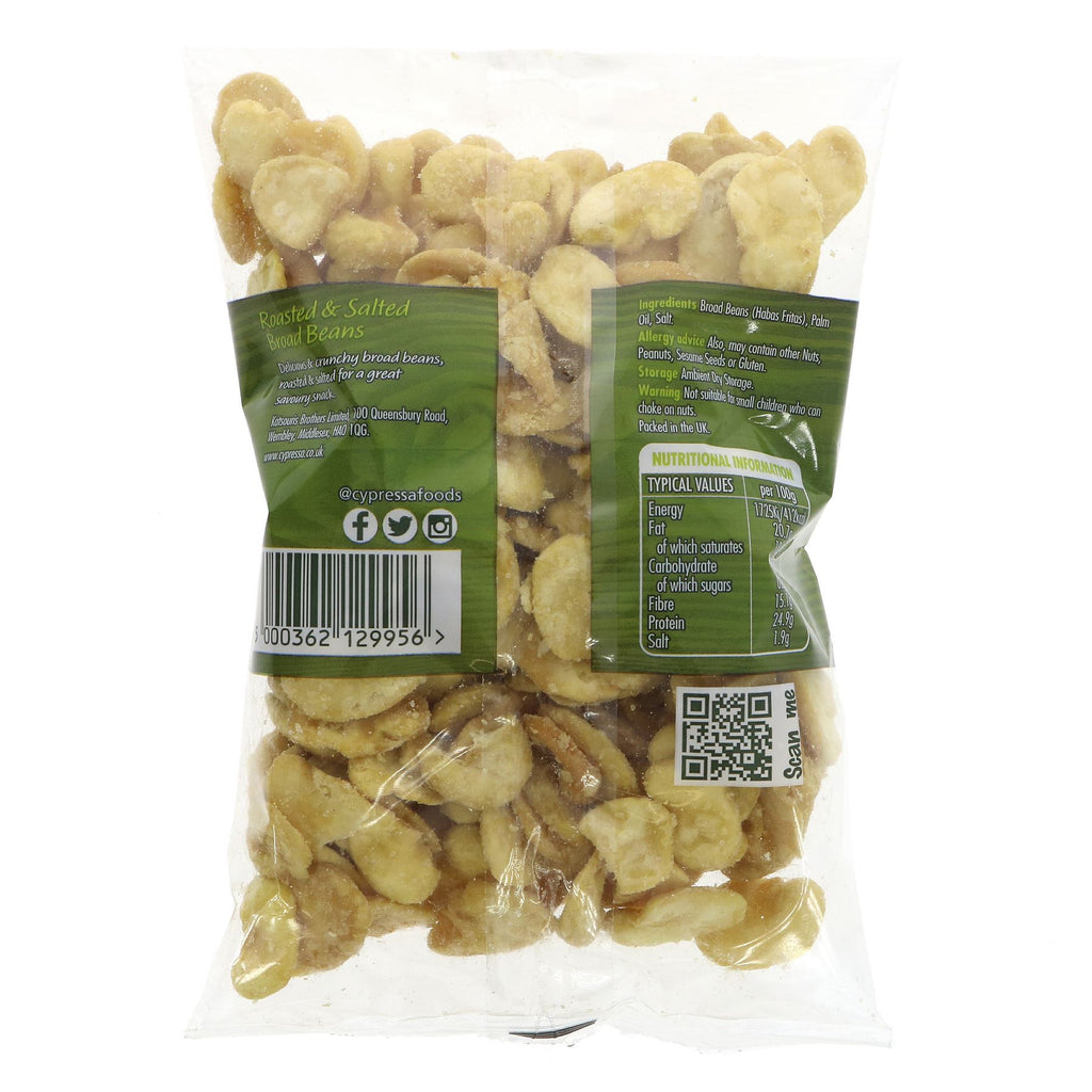 Cypressa's roasted & salted broad beans - vegan & full of flavor. Perfect for on-the-go snacking or adding to recipes.