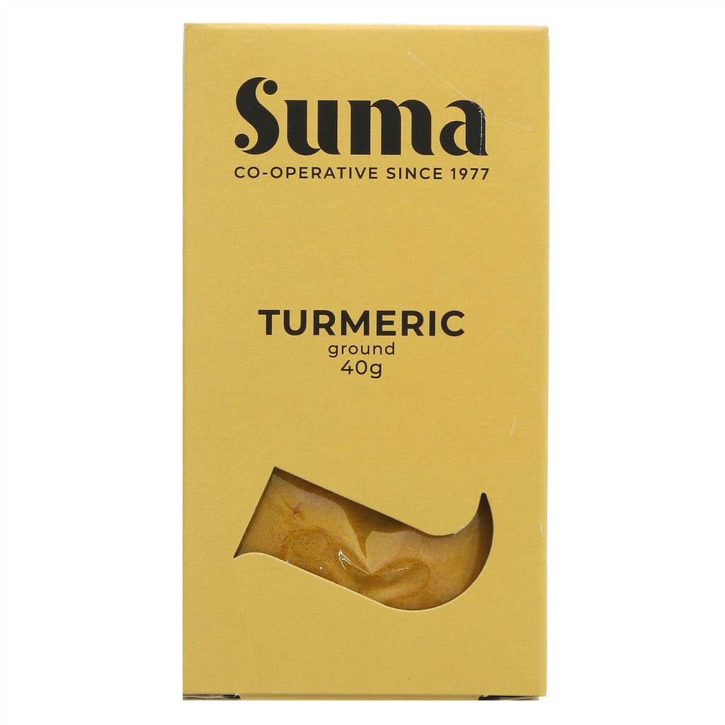 Suma Turmeric - Vegan spice for warming earthy flavor in curries, soups & stews. No VAT. Milled spices. Sold by Superfood Market since 2014.