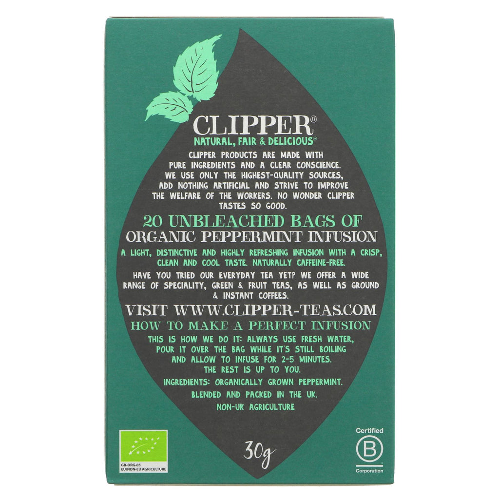 Organic Peppermint Tea | Vegan, Caffeine-Free | Crisp, Clean & Cool Taste | Clipper | 20 Bags