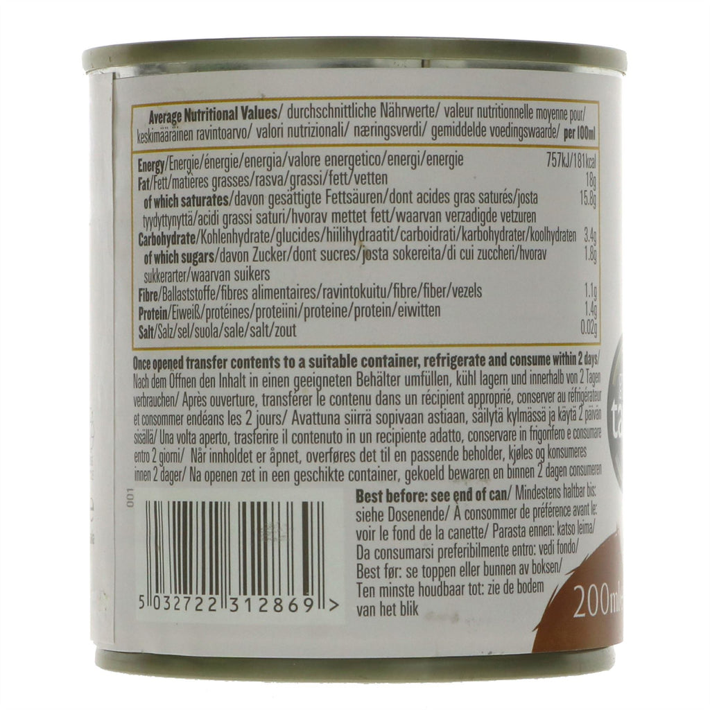Organic Coconut Milk for Vegan & Far Eastern Recipes - 200ML Can, No Stabilizers, Natural Coconut Taste,