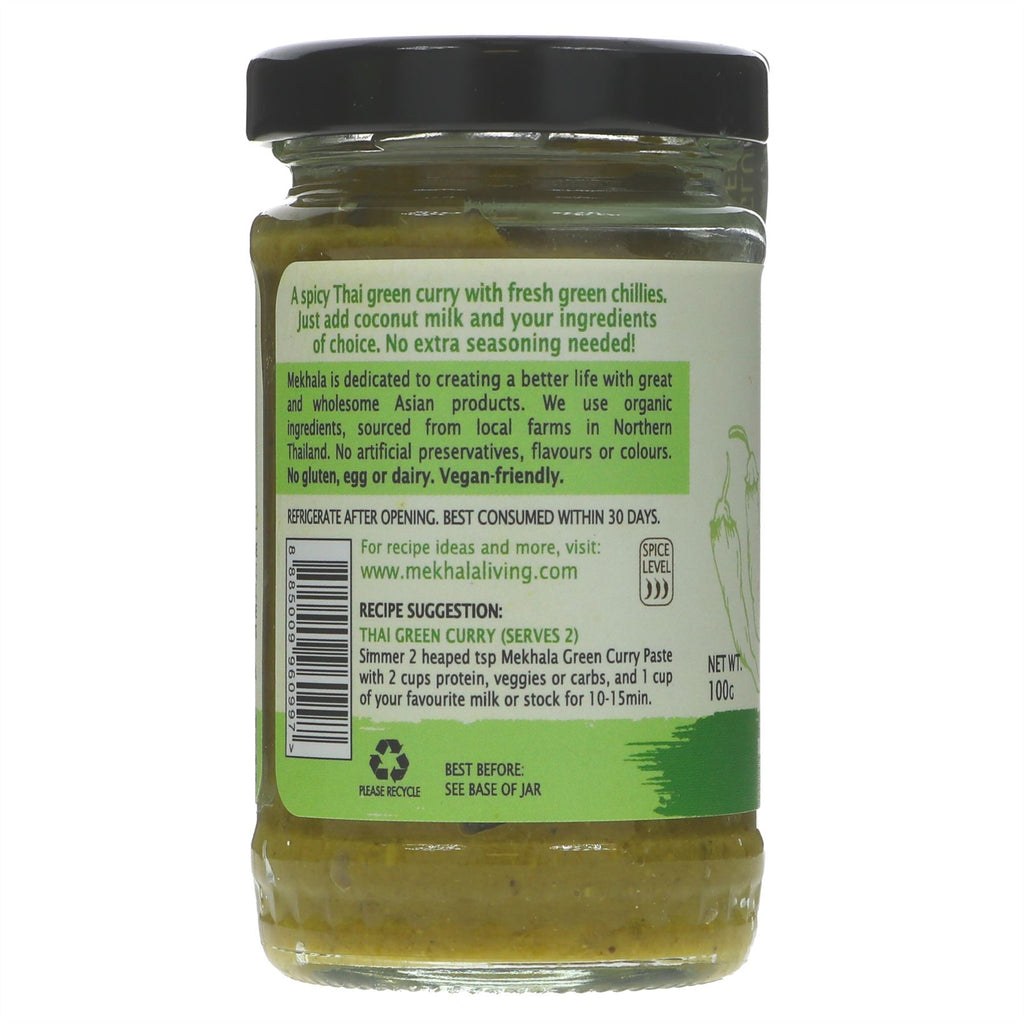 Mekhala Green Curry Paste: Organic, Vegan & Gluten-Free. Spice up your meals with fresh green chillies. No VAT charged.