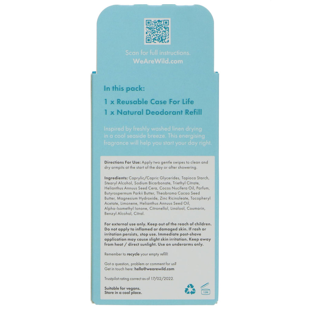 Wild Deodorant Aqua Case - Fresh Cotton Deodorant | 40g | Vegan | Reusable Case | Stay fresh and confident all day!