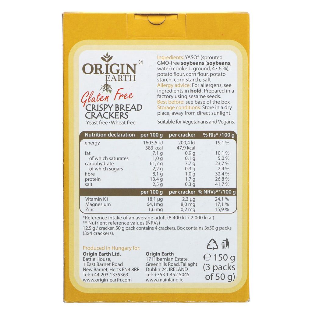 Gluten-Free Vegan Crackers by Origin Earth - 150g | Perfect for snacking or pairing with dips | No VAT