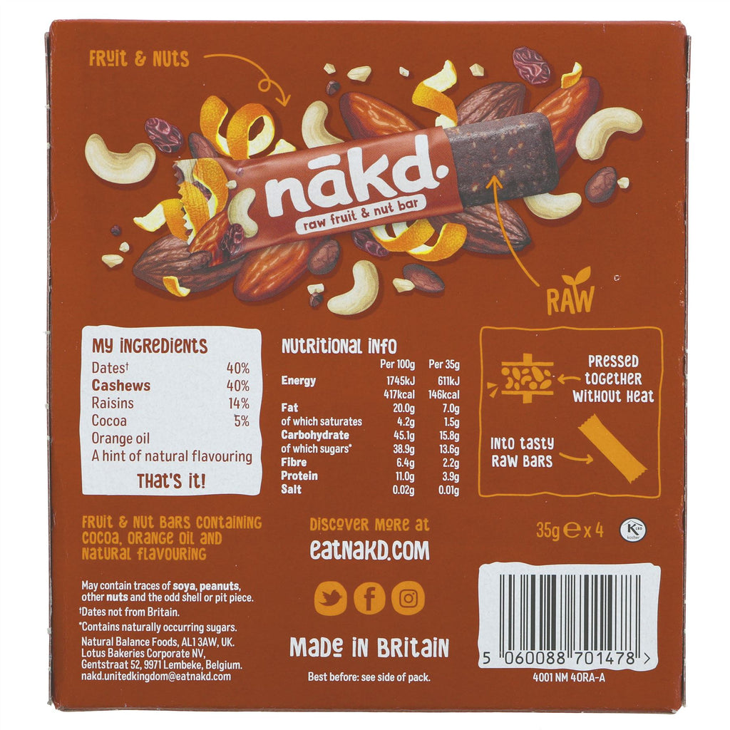 Nakd Cocoa Orange Multipack: Gluten-Free, Vegan Snack Bars with Sweet Zesty Flavor and Rich Cocoa. Indulge Now!