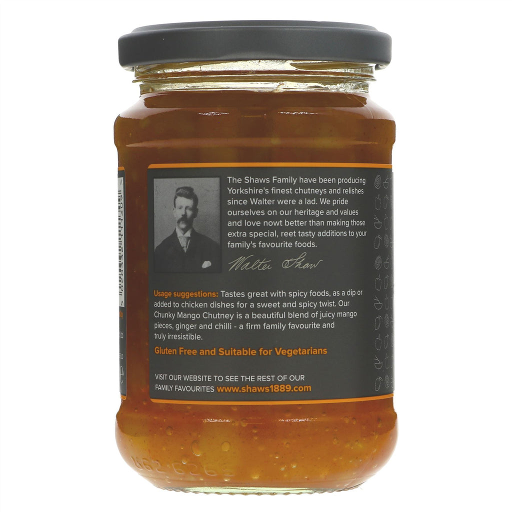 Shaws' Chunky Mango Chutney - Gluten-Free, No Added Sugar, Vegan. Perfect for chicken dishes or as a dip!