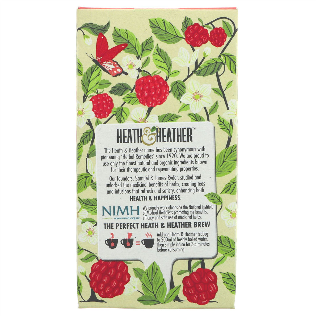 Heath And Heather Raspberry Leaf Tea. Organic & Vegan. 20 Bags. String, Tag & Envelope Packaging.
