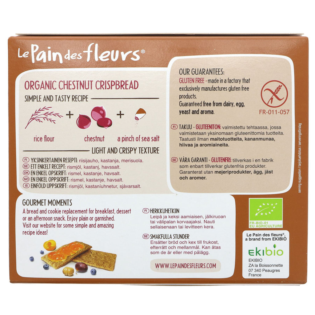 Gluten-free, organic, vegan chestnut crispbread by Le Pain Des Fleurs - the perfect snack or dip pairing!