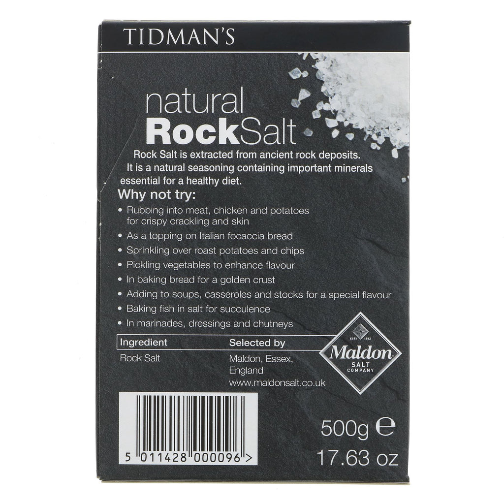 Tidmans Rock Salt: Vegan, course crystals for grinders, rich in essential minerals for healthy diet. Enhance flavor of favorite dishes.