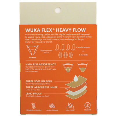 Wuka Heavy Flow Period Pant: Reusable, Adjustable, Vegan, & Eco-Friendly (XS-L) - Holds 4 Tampons' Worth & Lasts up to 8 Hours.