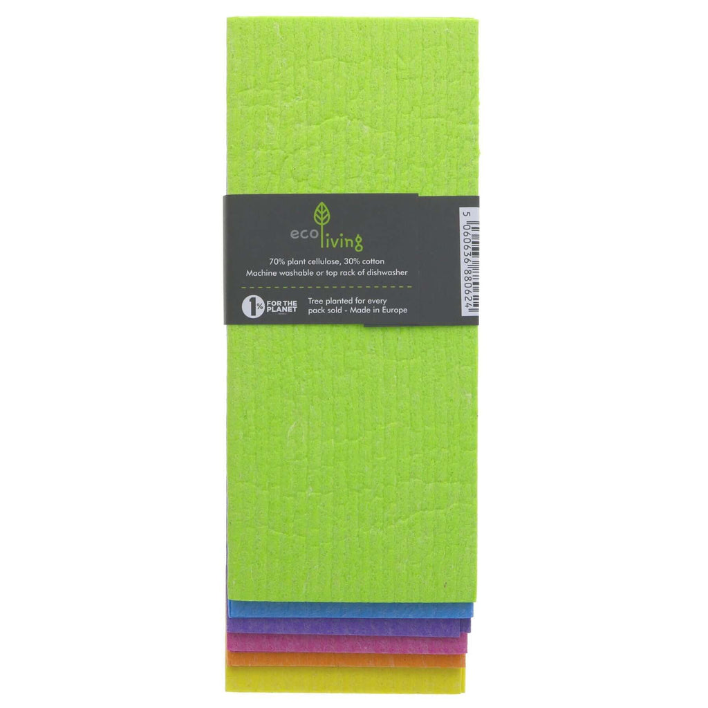 Ecoliving Compostable Cleaning Cloths, Rainbow Design, Pack of 6 - Sustainable and Vegan-Friendly.